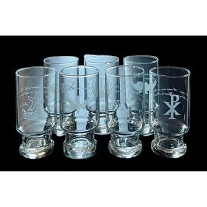 Set Of 7 Clear Glass Etched Bible Scripture Verses Tumblers 5.5" Tall Religious